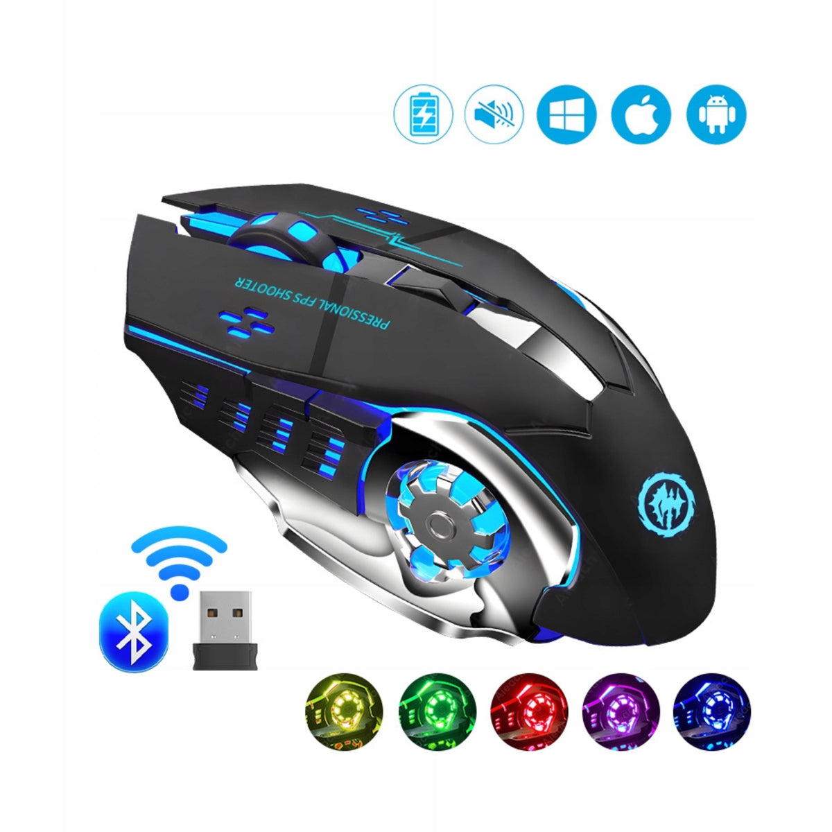 WIRELESS GAMING MOUSE BACKLIT FOR COMPUTER LAPTOP BLACK