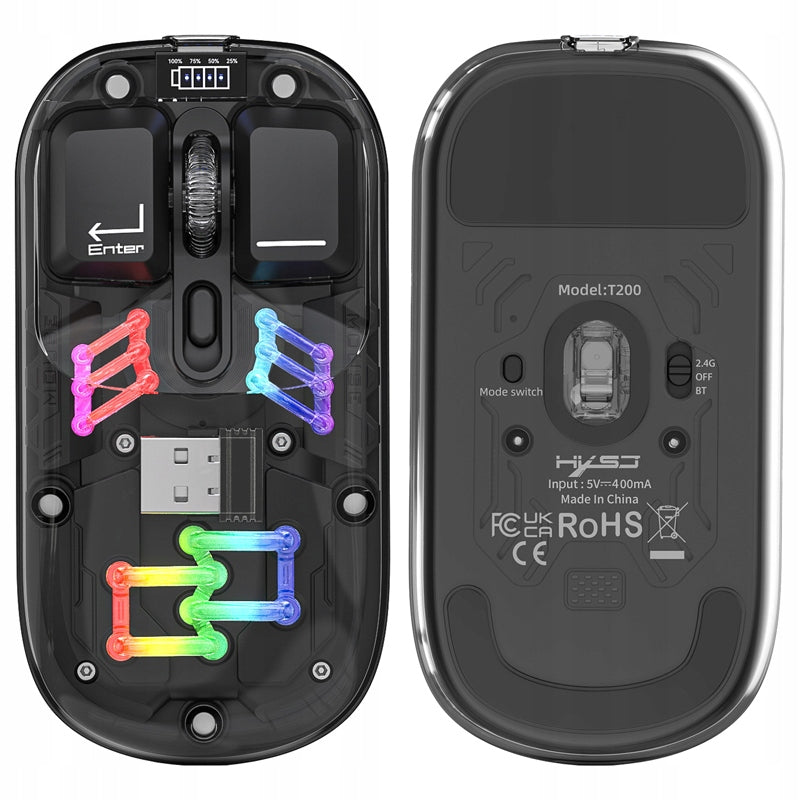 WIRELESS GAMING MOUSE FOR RGB GAMERS 2.4GHz+BT5.0 1600DPI 4D 10m
