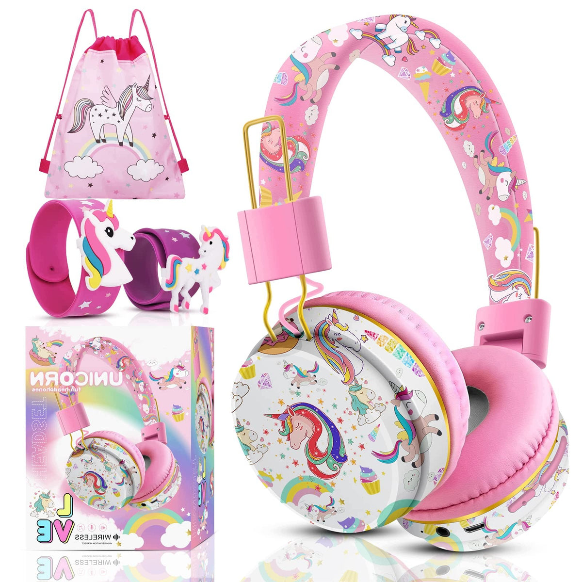 WIRELESS HEADPHONES FOR KIDS JYPS UNICORN PINK BLUETOOTH 5.0