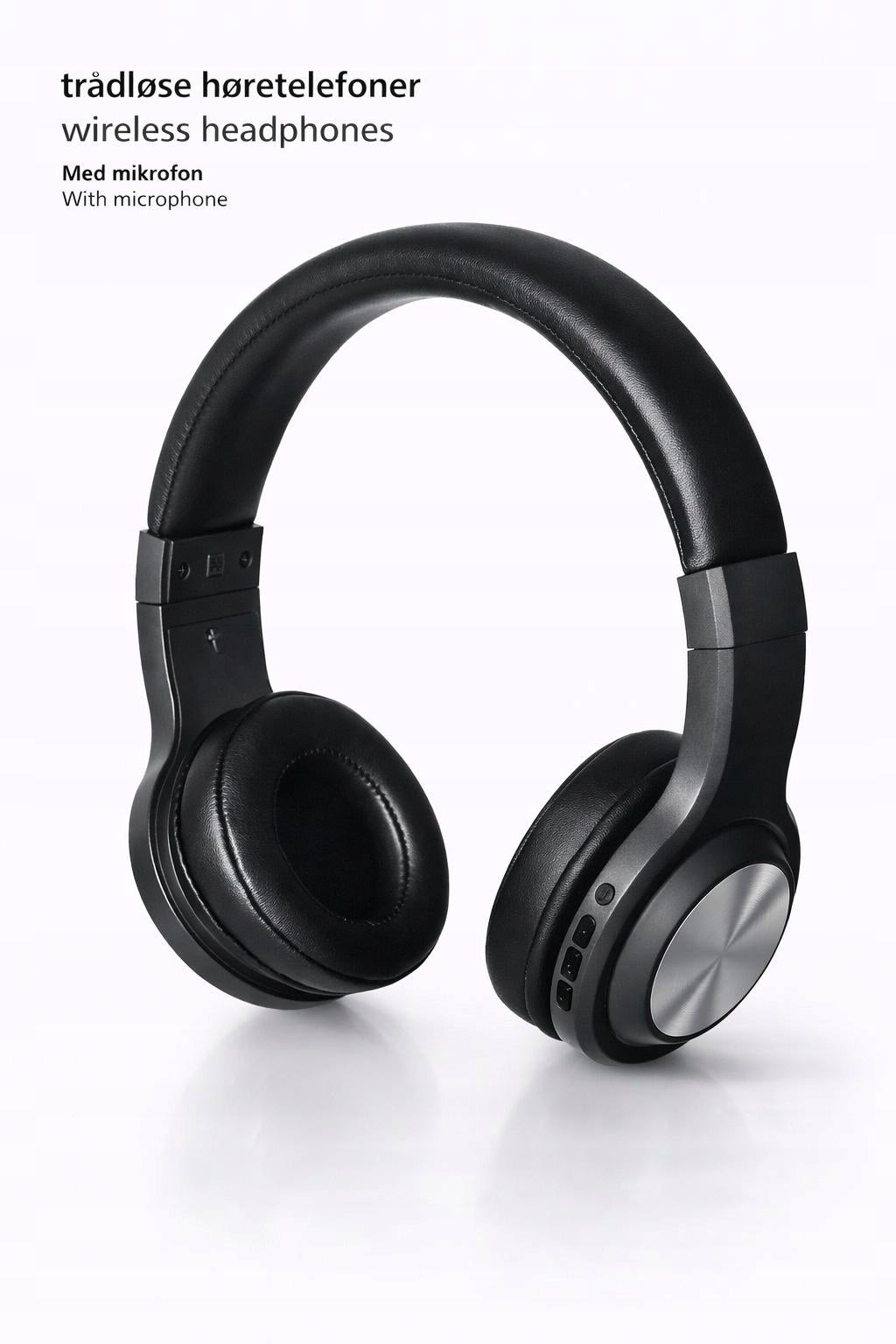 WIRELESS HEADPHONES WITH MICROPHONE, BLACK WITH SILVER - USB/AUDIO CABLE