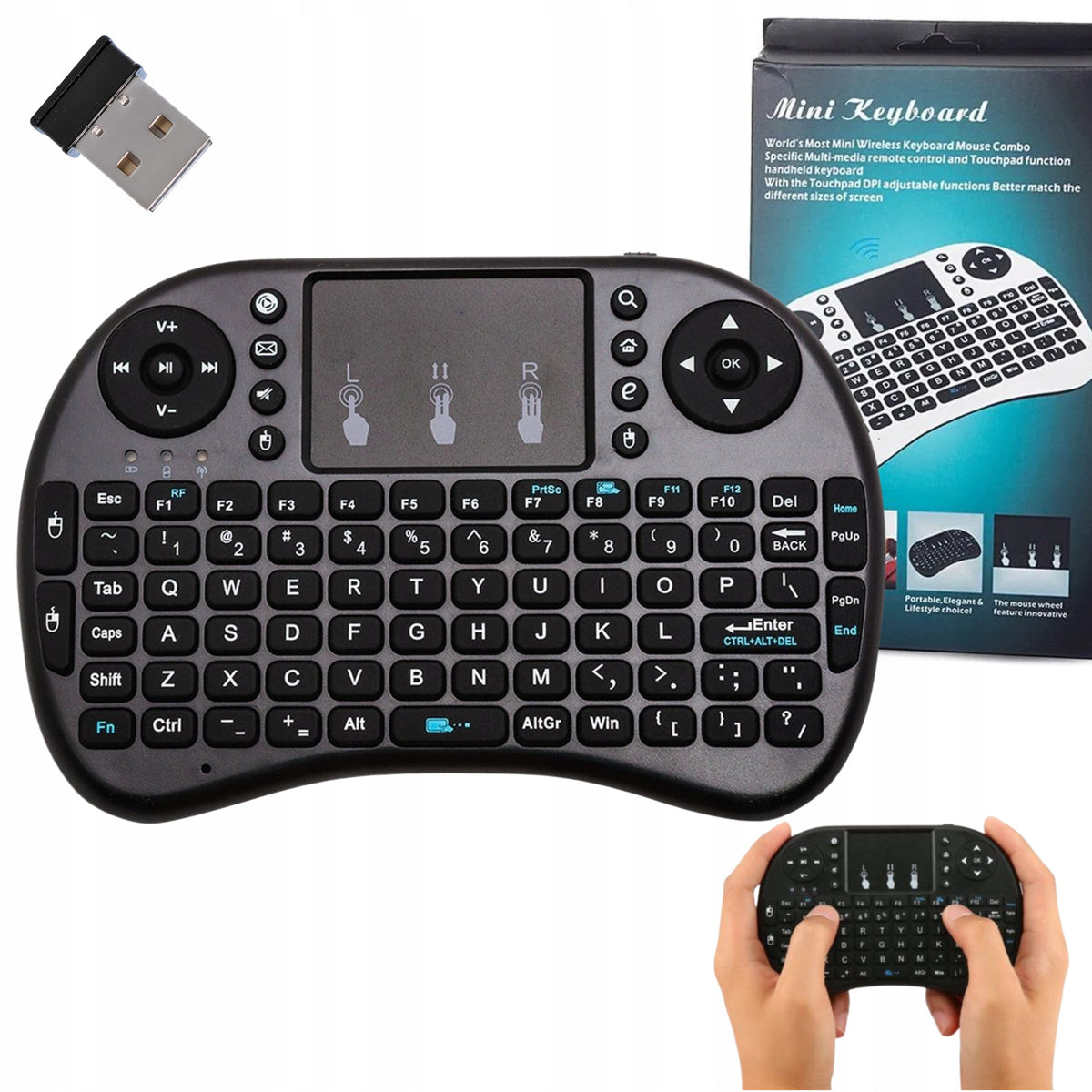 WIRELESS KEYBOARD WITH TOUCHPAD REMOTE CONTROL MOUSE RECEIVER USB + BLUETOOTH