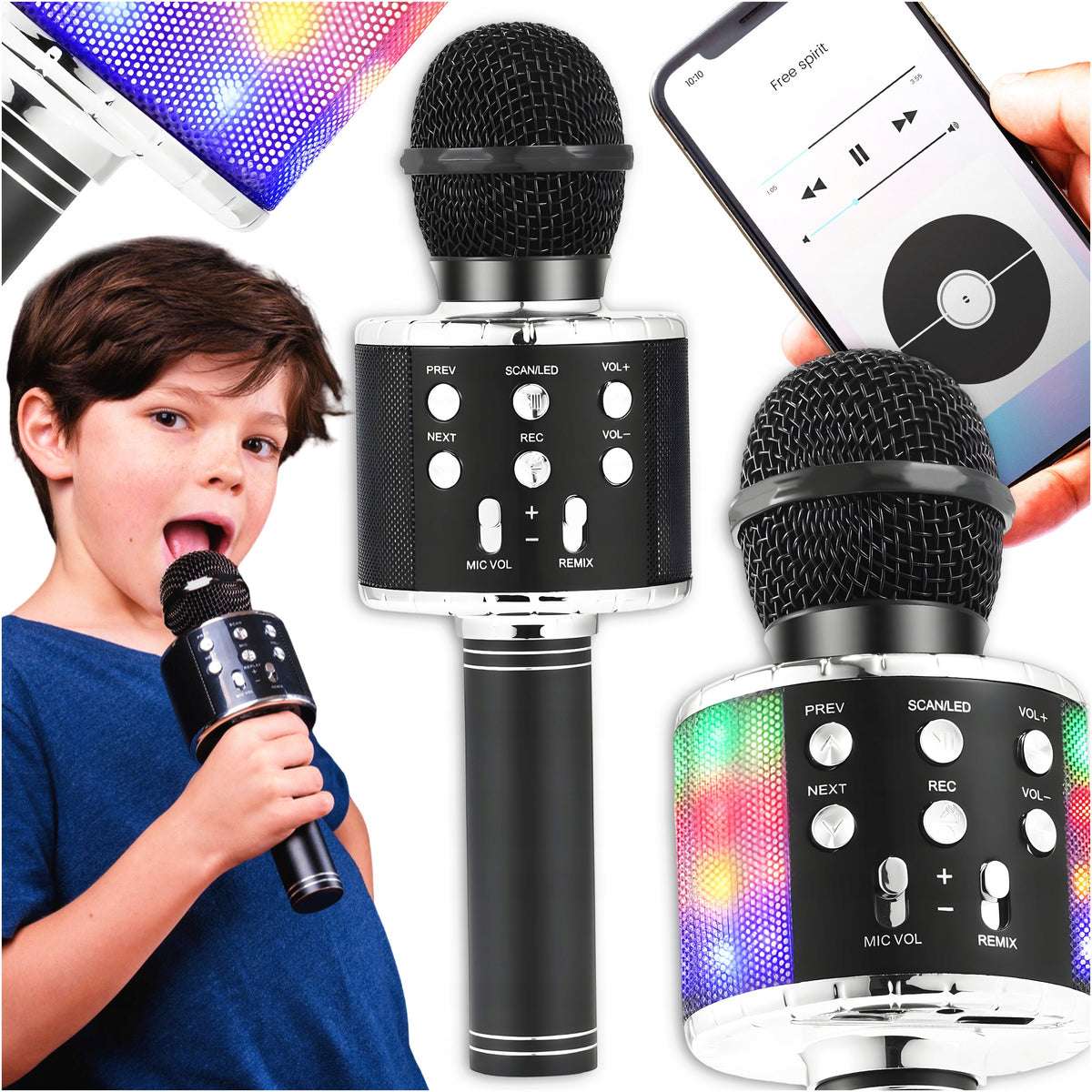 WIRELESS MICROPHONE FOR CHILDREN KARAOKE SPEAKERS BLUETOOTH LED PLAYER