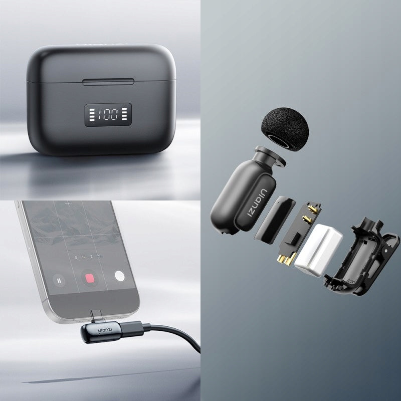 WIRELESS MICROPHONE SET OF 2 PIECES RANGE 100M FOR USB-C ULANZ PHONE Packaging status original