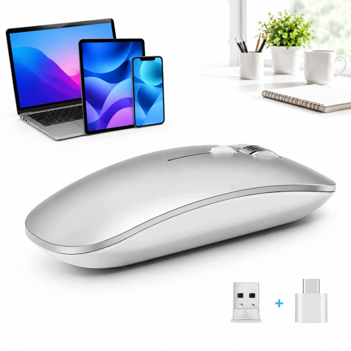 WIRELESS MOUSE SILVER BLUETOOTH 2.4G QUIET 3DPI TYPE-C