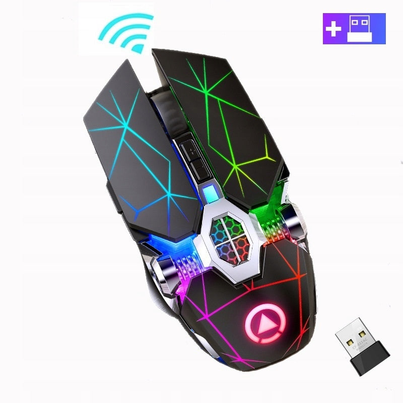 WIRELESS MOUSE SLIM LED RECHARGEABLE RGB CLICKLESS USB 2.4Ghz RECHARGEABLE
