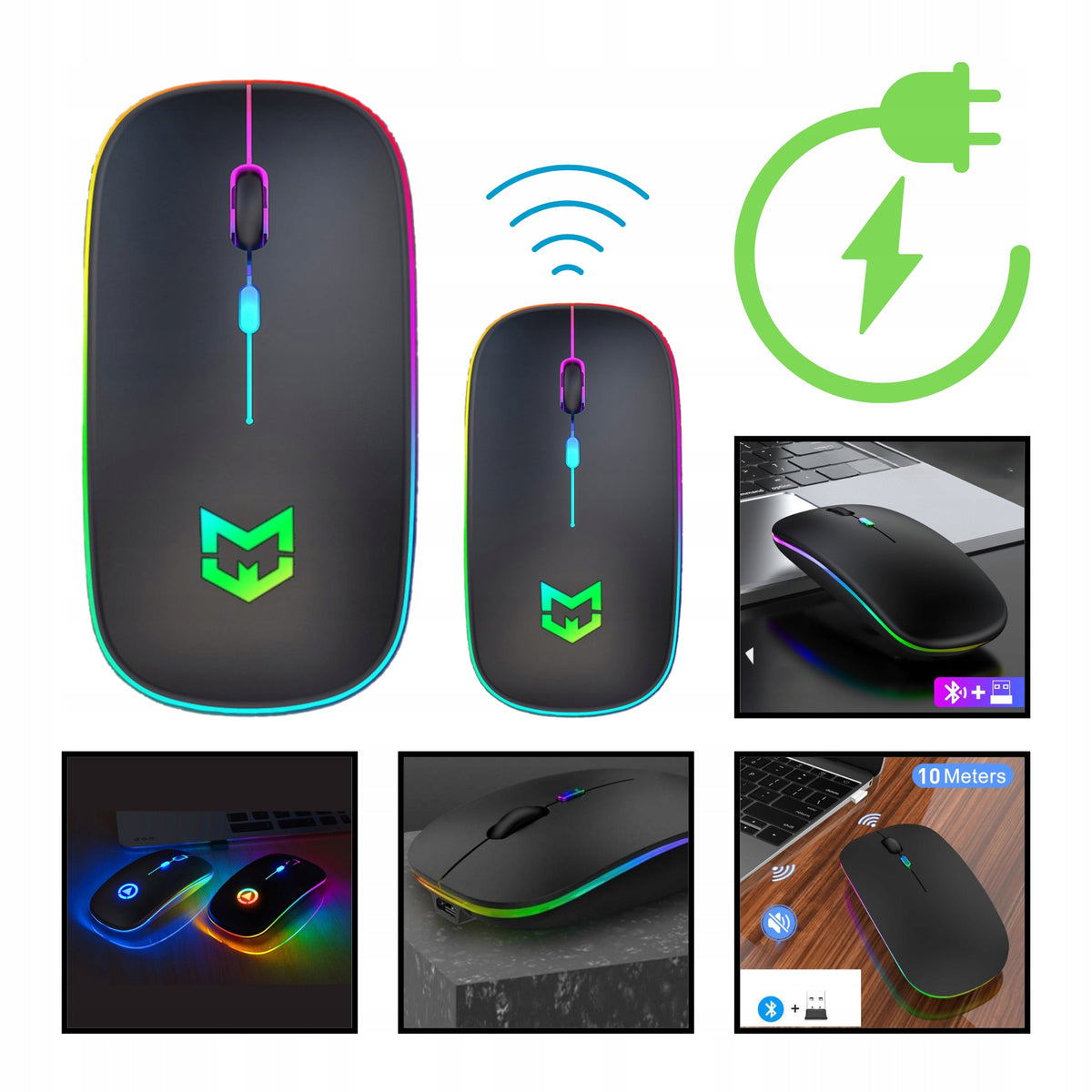 WIRELESS MOUSE SLIM LED USB CHARGED RGB 1200 DPI MOBILARI