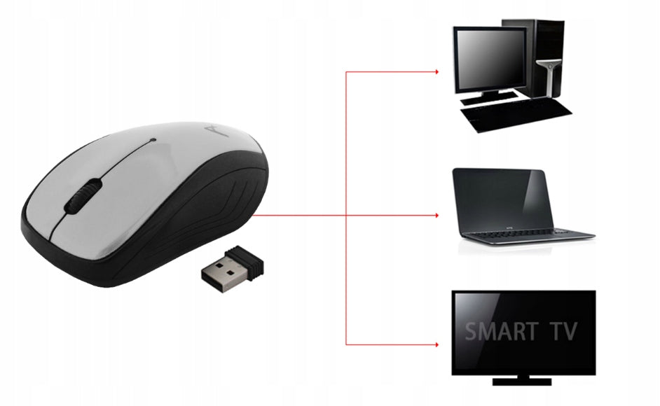 WIRELESS MOUSE USB PC SMART TV 2400 dpi GRAY Color silver