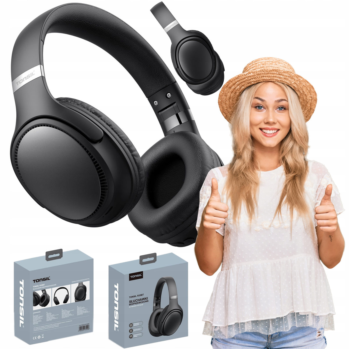 WIRELESS ON-EAR BLUETOOTH HEADPHONES TONSIL R35 BT BLACK FOR GIFT