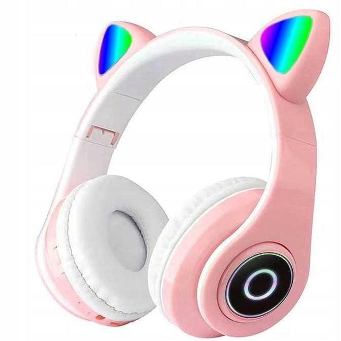 WIRELESS ON-EAR CAT EAR HEADPHONES FOR GIRL LED MICROPHONE RGB