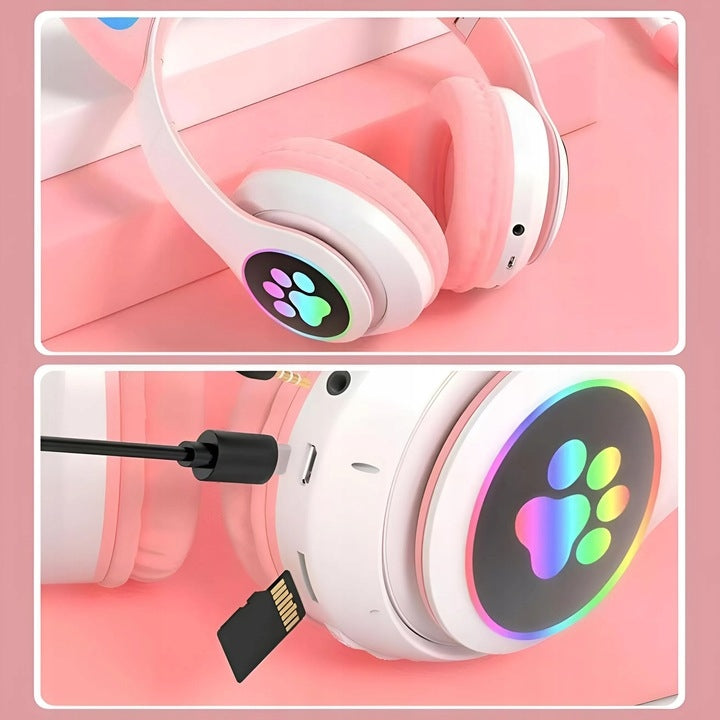 WIRELESS ON-EAR HEADPHONES CAT EARS BLUETOOTH LED RGB FOR BABY Packaging status original