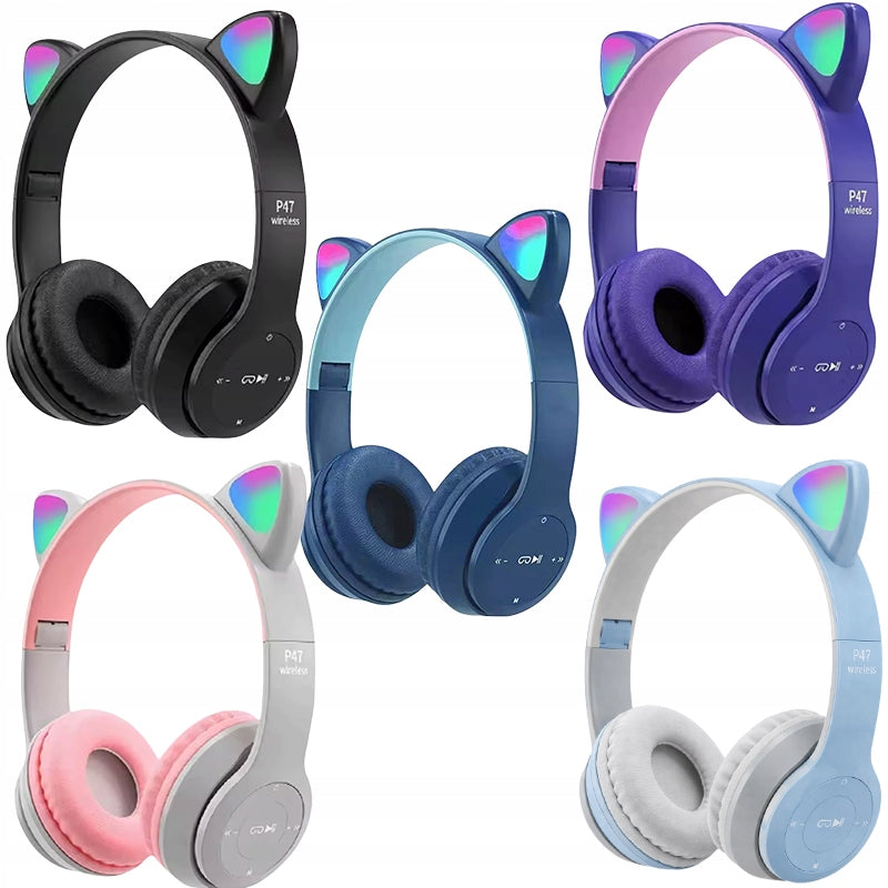 WIRELESS ON-EAR HEADPHONES FOR KIDS BLUETOOTH CAT EARS LED RGB Manufacturer code P47M