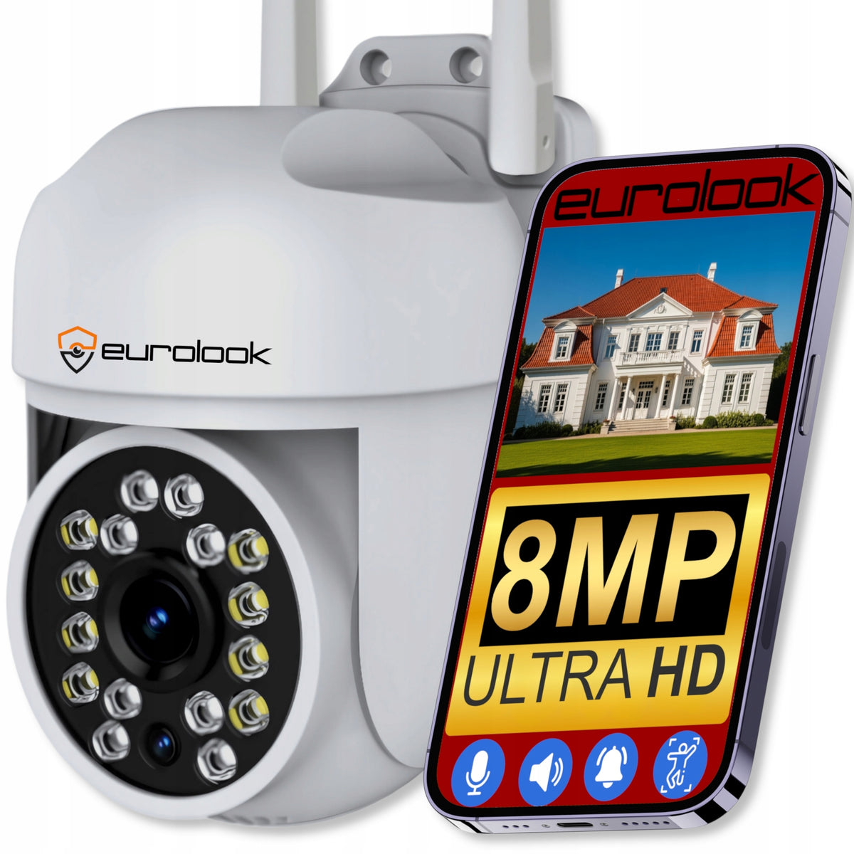 WIRELESS ROTATING WIFI CAMERA 8MPX QUADHQ FOR OUTDOOR SURVEILLANCE SD