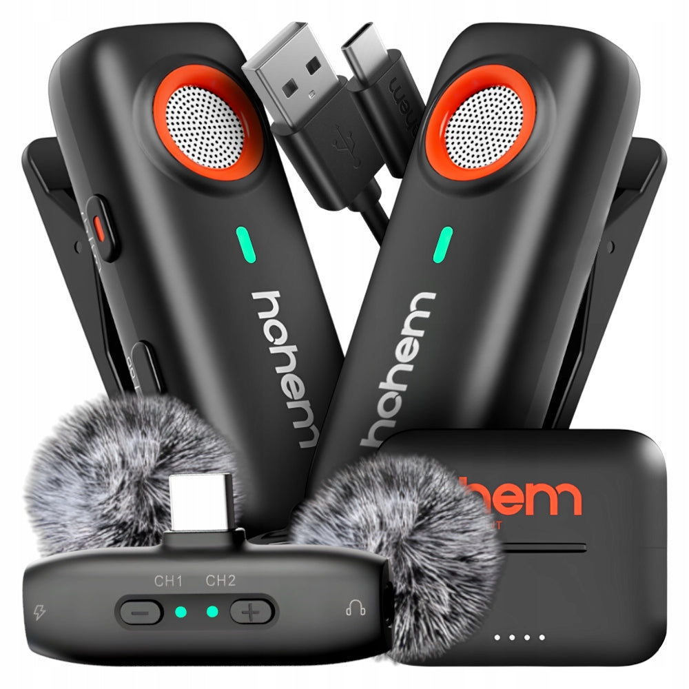 WIRELESS TIE MICROPHONE 2 MICROPHONES USB C ANDROID Hohem Lavalier