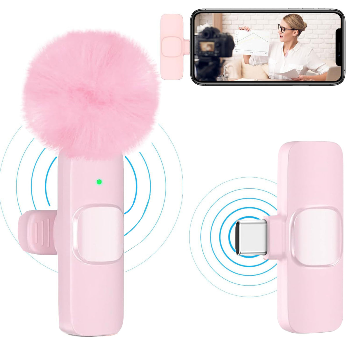WIRELESS TIE MICROPHONE FOR COMPUTER PHONE TYPE-C pink