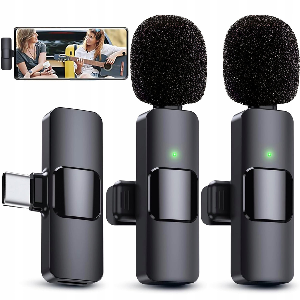 WIRELESS TIE MICROPHONE SET OF 2 TYPE C MICROPHONES FOR IPHONE 15/PRO Packaging status original