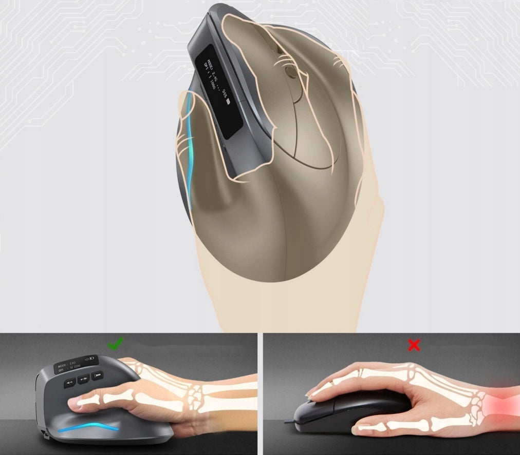 WIRELESS VERTICAL MOUSE with 730mAh Battery, USB-C, Bluetooth and 2.4G, Packaging status original