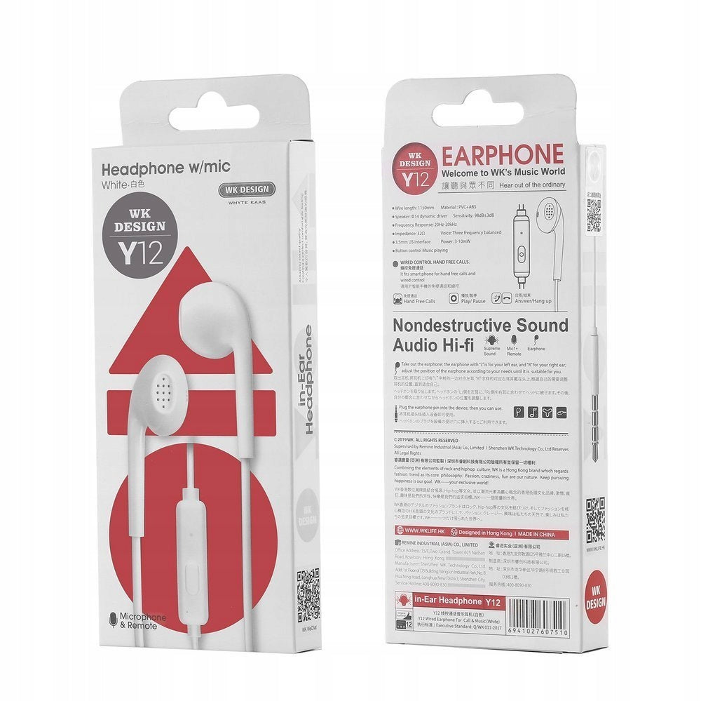 WK Design Earbuds with USB Type-C Connector Manufacturer code Y12