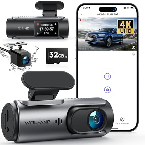 WOLFANG 4K WiFi Car Camera 32GB Ultra Night View 170° WDR G-Sensor