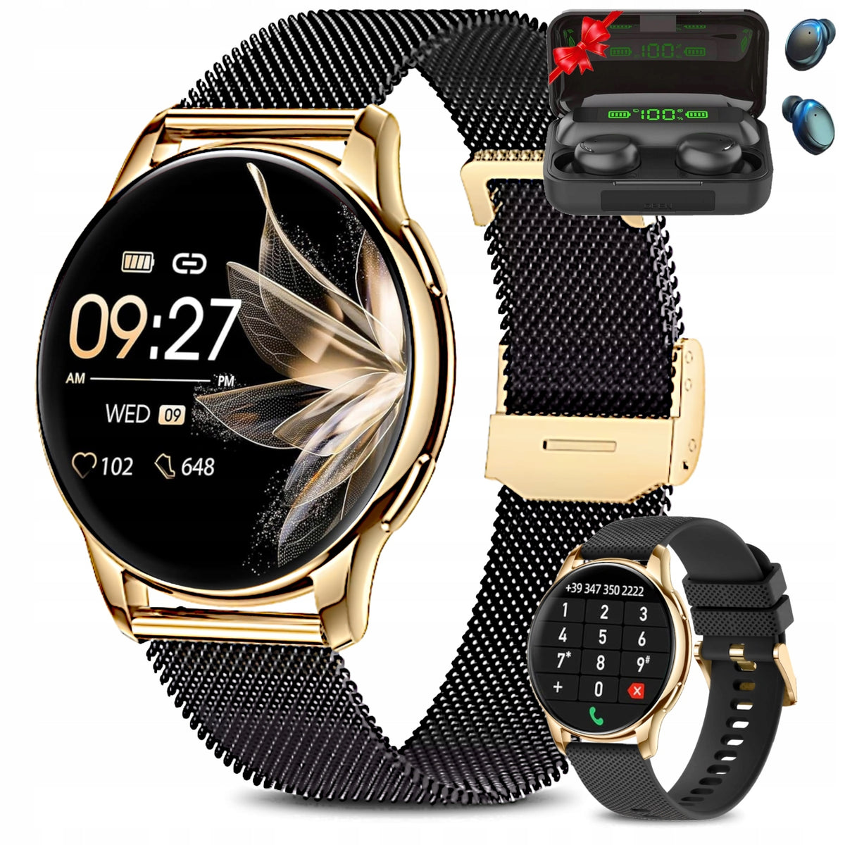 WOMEN'S WATCH SMARTWATCH AMOLED MENU PL TALK 2 STRAPS + HEADPHONES FREEBIE