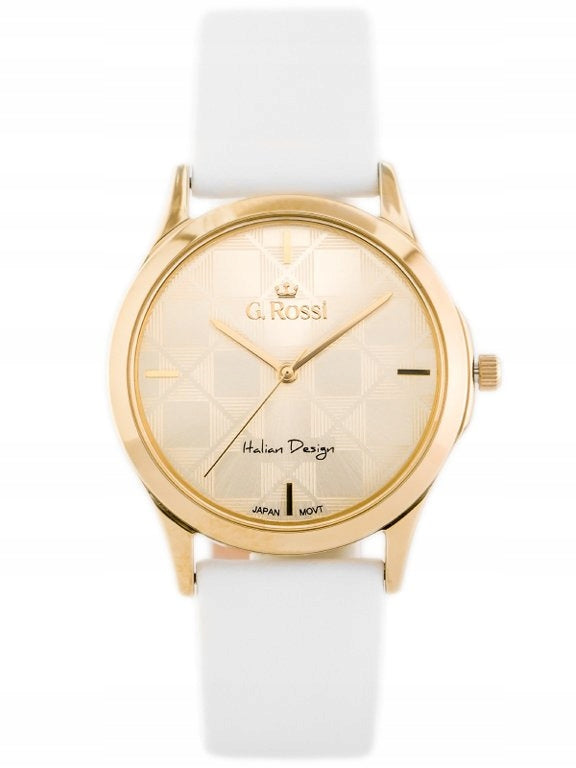 WOMEN'S WATCH white strap leather G. ROSSI - 10513A-4C1 FOR GIFT + BOX Brand G. Rossi