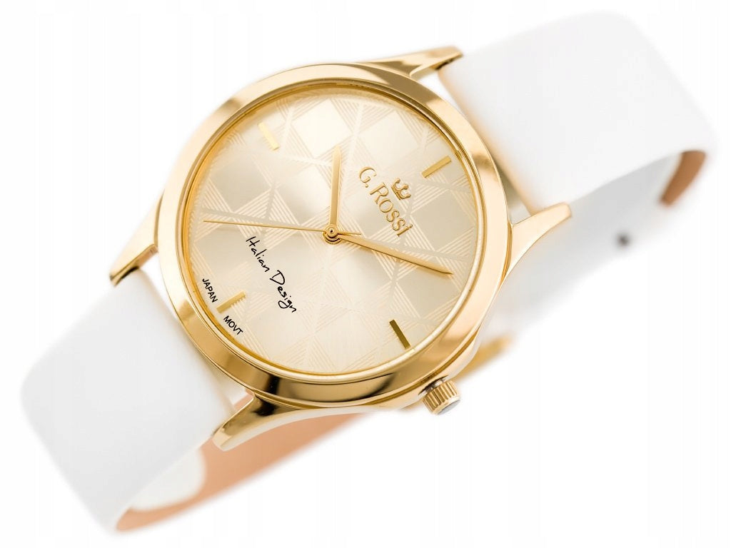 WOMEN'S WATCH white strap leather G. ROSSI - 10513A-4C1 FOR GIFT + BOX