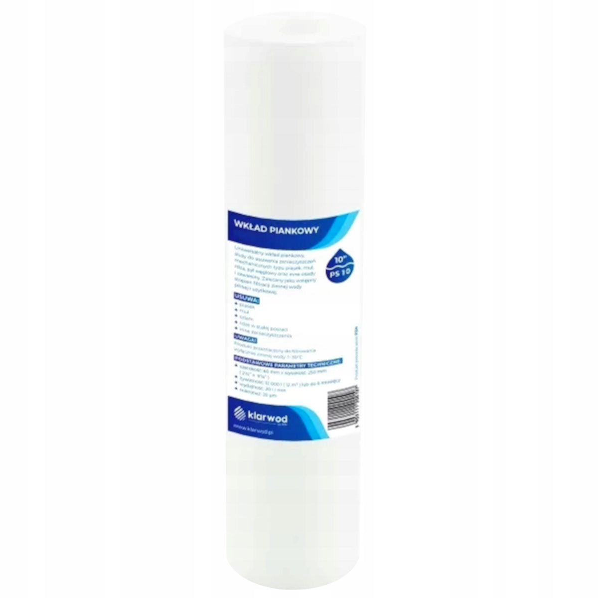 Water Filter Foam Cartridge 10" Inch 10 Micron Polypropylene PP10-10 Manufacturer code PS10-10