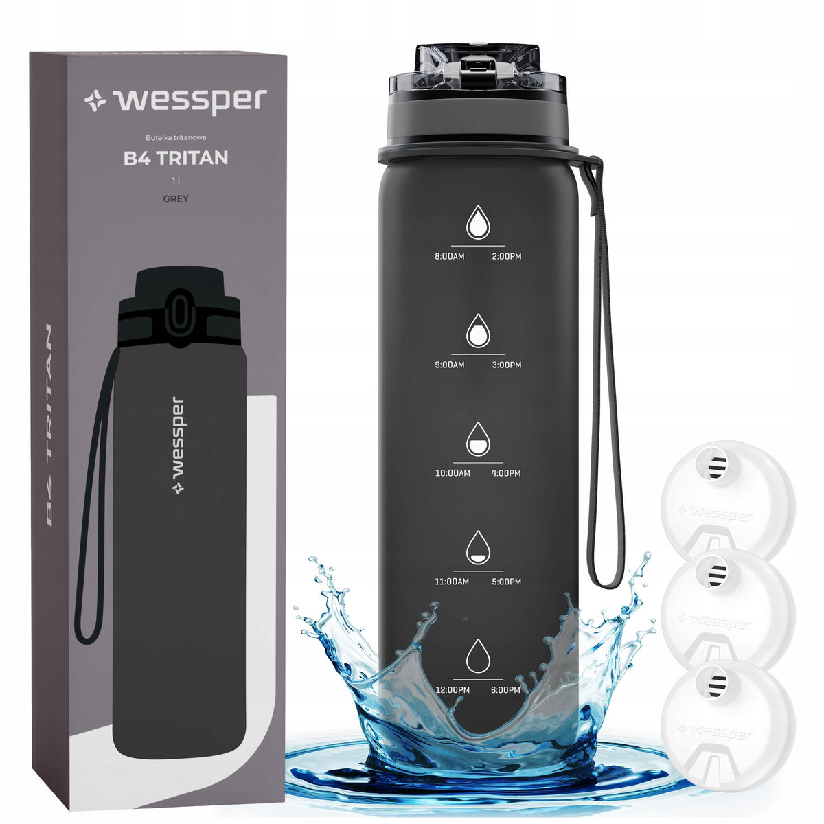 Water bottle 1000ml Tritan filter bottle 1L Wessper 3x filter