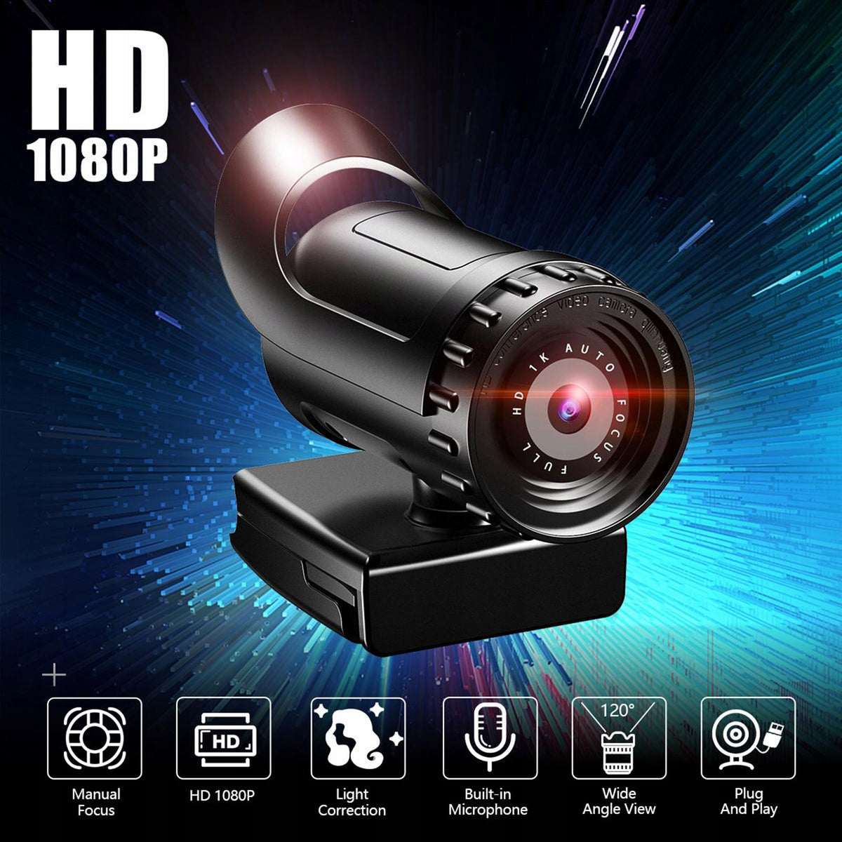Webcam HD Computer Camera PC Web Camera Full Widescreen Laptop USB 1080p 1K