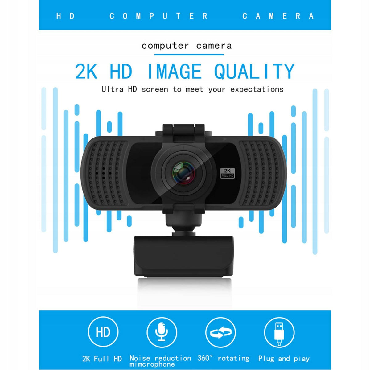 Webcame with Microphone Privacy Cover, 2K HD USB Web Camera PC Webcam with Packaging status original