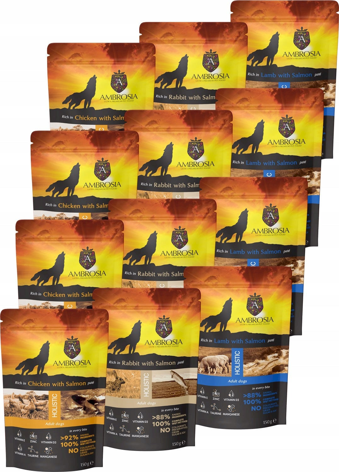 Wet Dog Food AMBROSIA Adult Rabbit Salmon Paté Rabbit and Salmon 150g Packaging status original