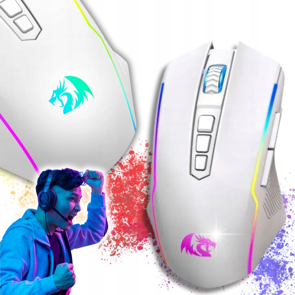 White GAMING MOUSE 10000dpi Redragon RGB Wireless Optical Mouse