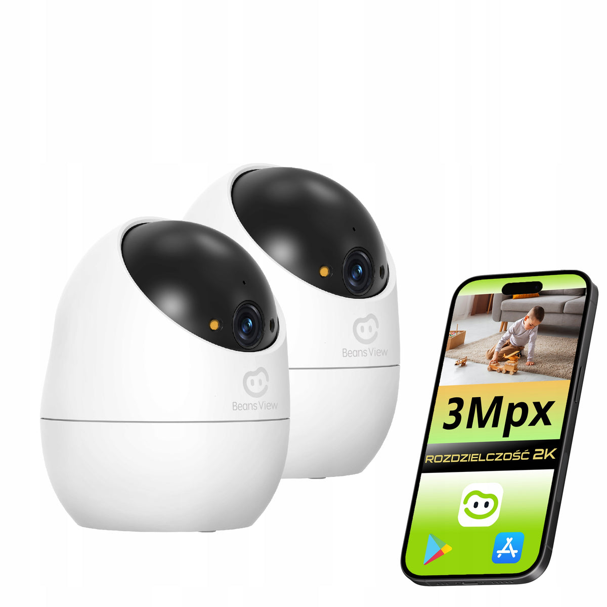 WiFi Camera Kit Rotating Indoor Nanny Home 3 Mpx Tracking BeansView Packaging status original