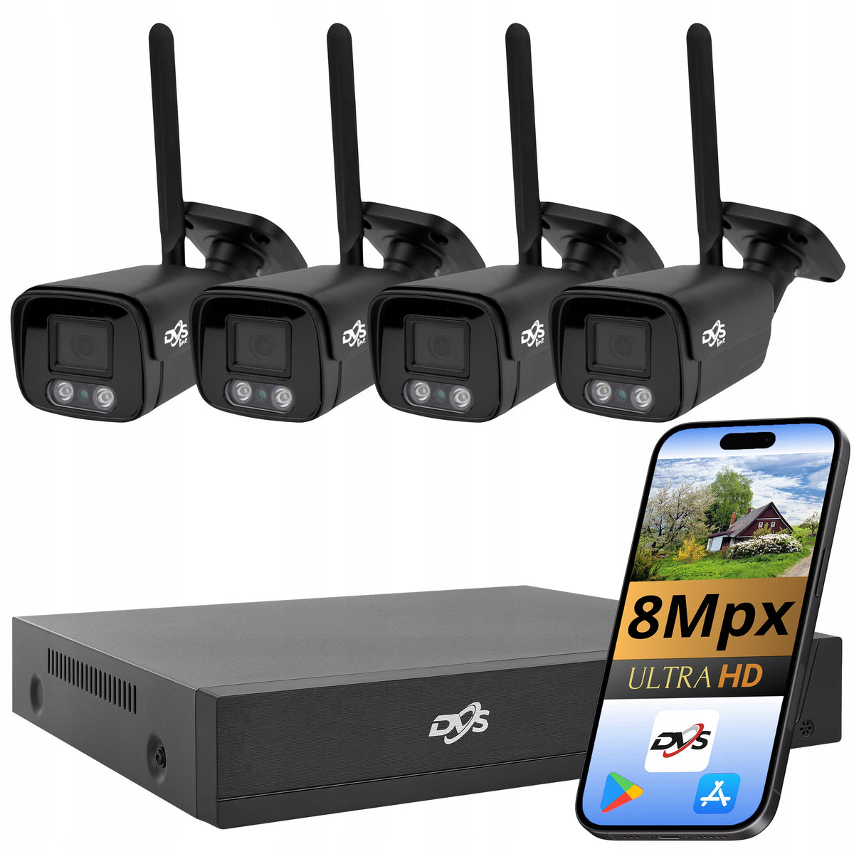 WiFi Monitoring Kit 4 Black 4K 8Mpx Wireless Tube Smart IR Preview
