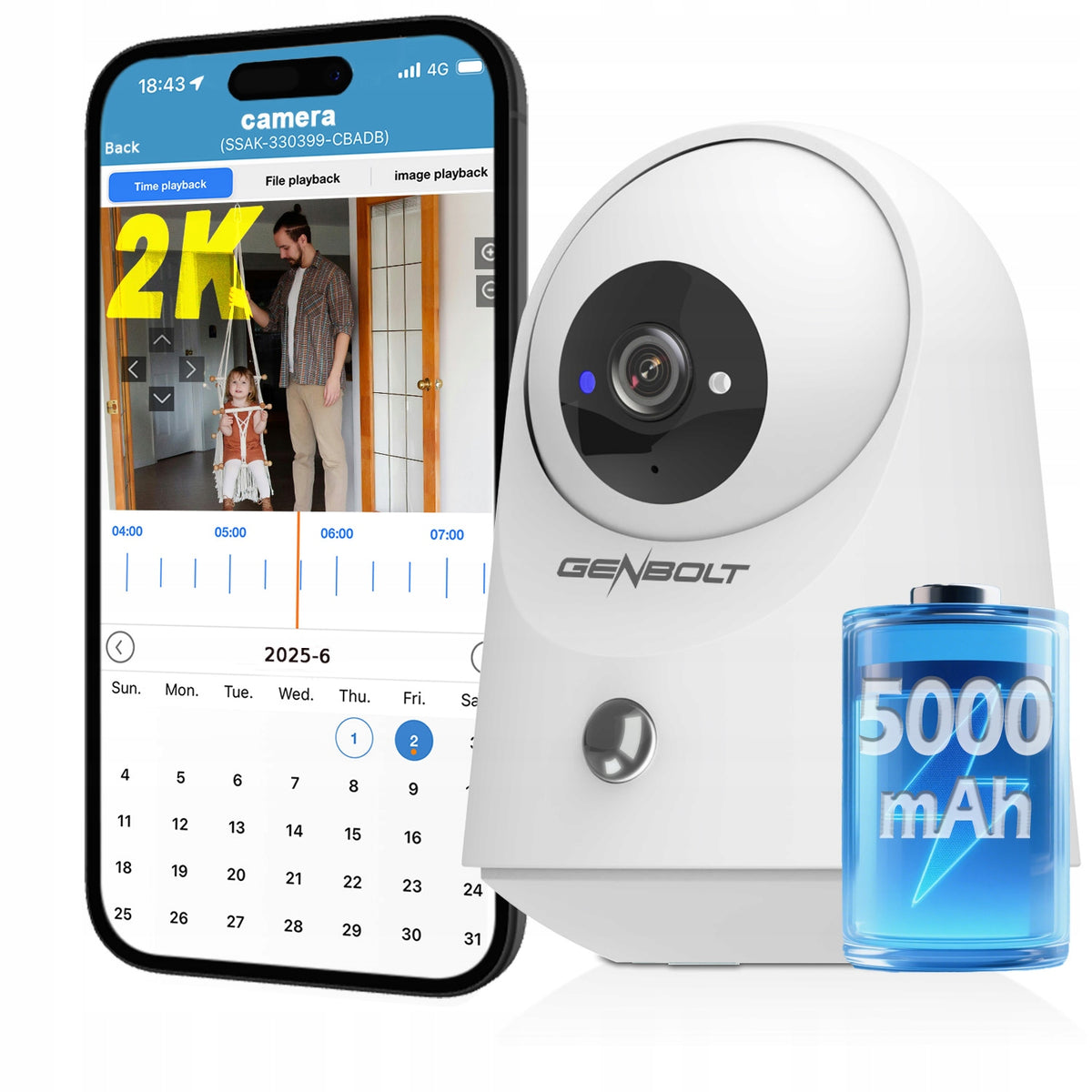 Wireless 2K WiFi Indoor Camera Battery Powered, Humanoid Detection Rotating