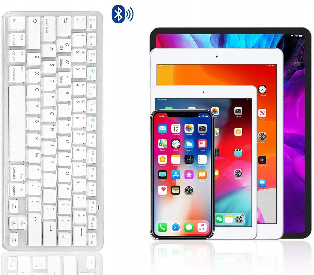 Wireless Bluetooth Keyboard for iPad iMac PS PC Computer White