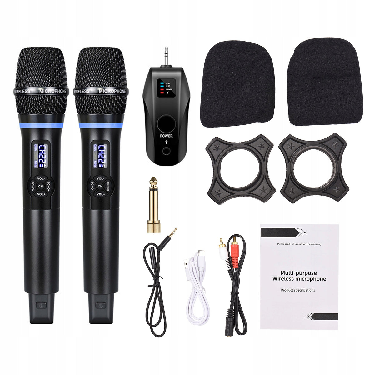 Wireless Microphone System Receiver with HH Handheld Microphone Batteries included no