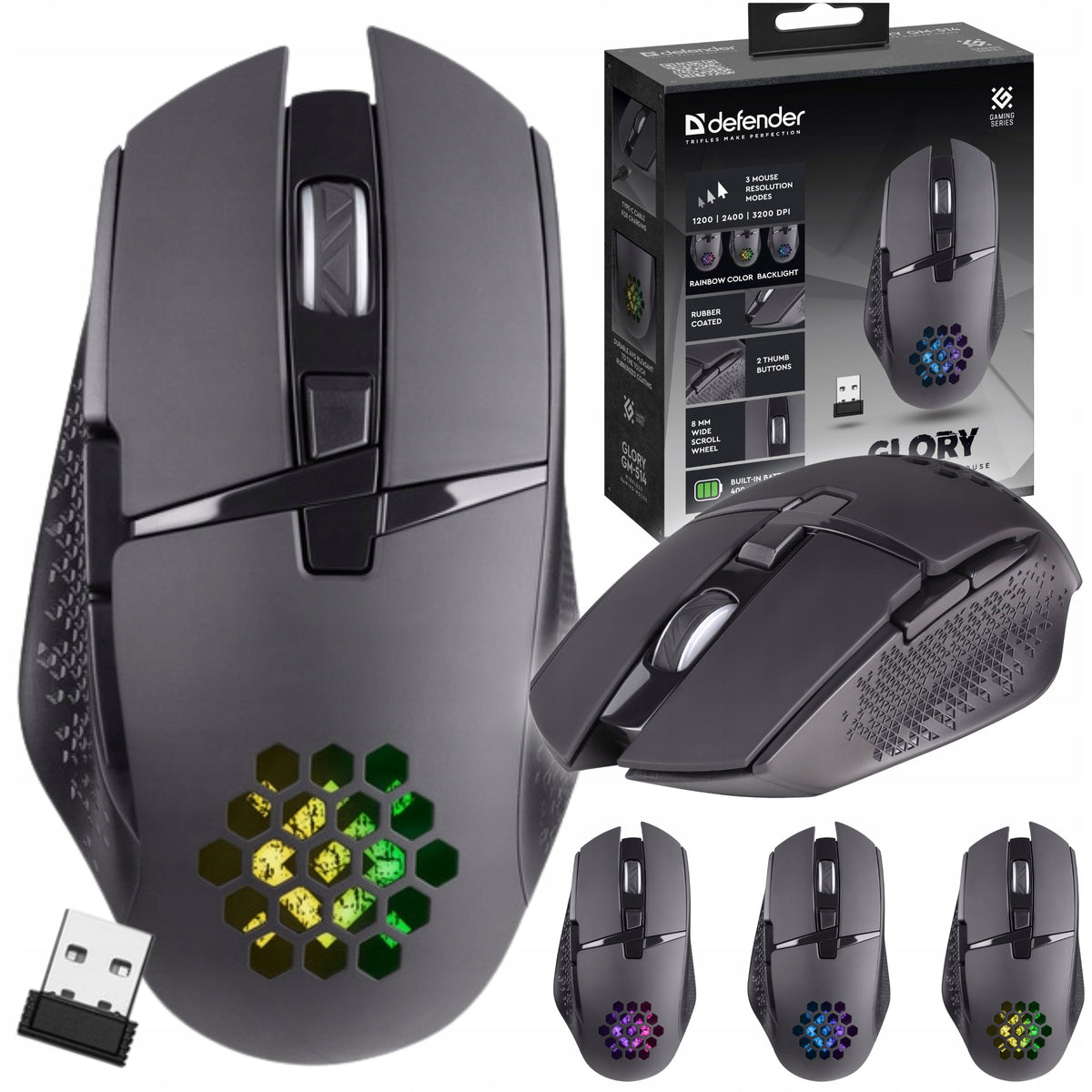 Wireless Mouse Defender GLORY GM-514 Gaming 3200 DPI RGB LED