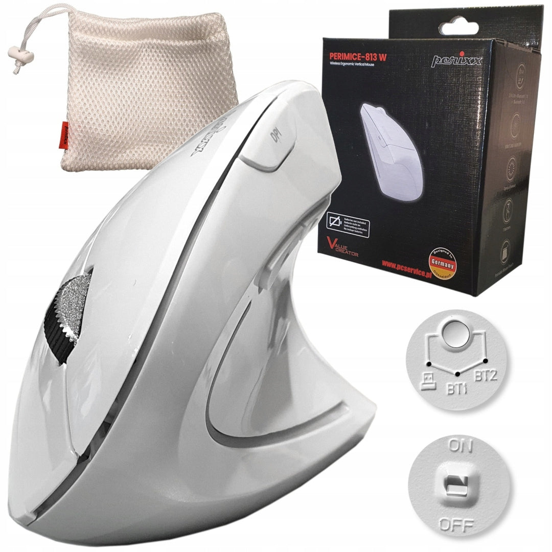 Wireless Mouse Optical Vertical Right White