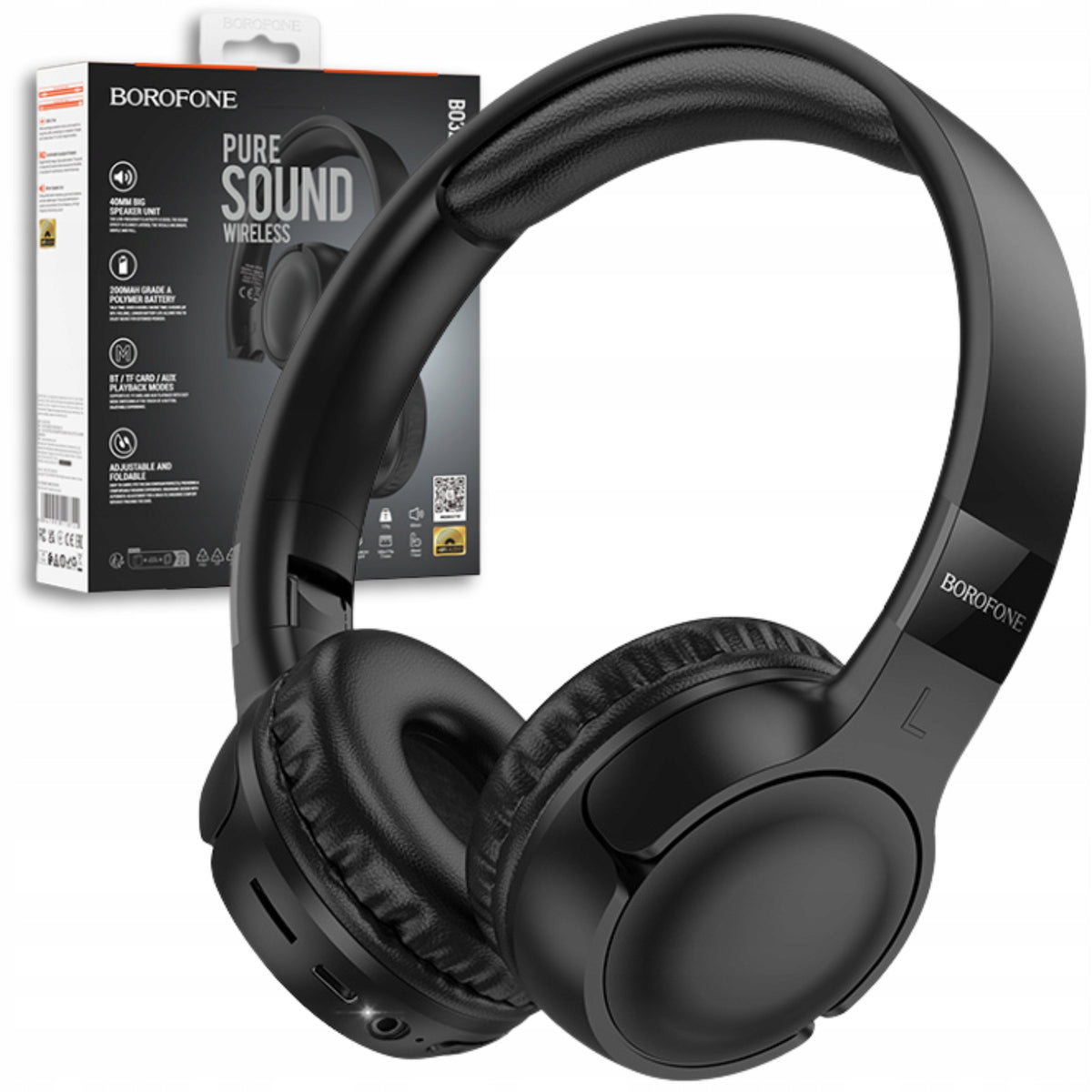 Wireless On-Ear Headphones Powerful with Bluetooth Microphone USB-C MicroSD