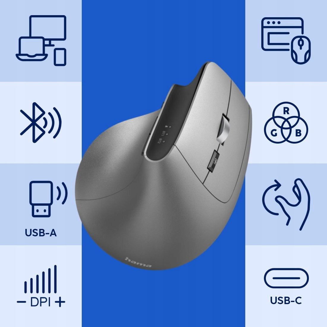 Wireless mouse Hama EMW-700 ergonomic USB Bluetooth charged RGB Packaging status original