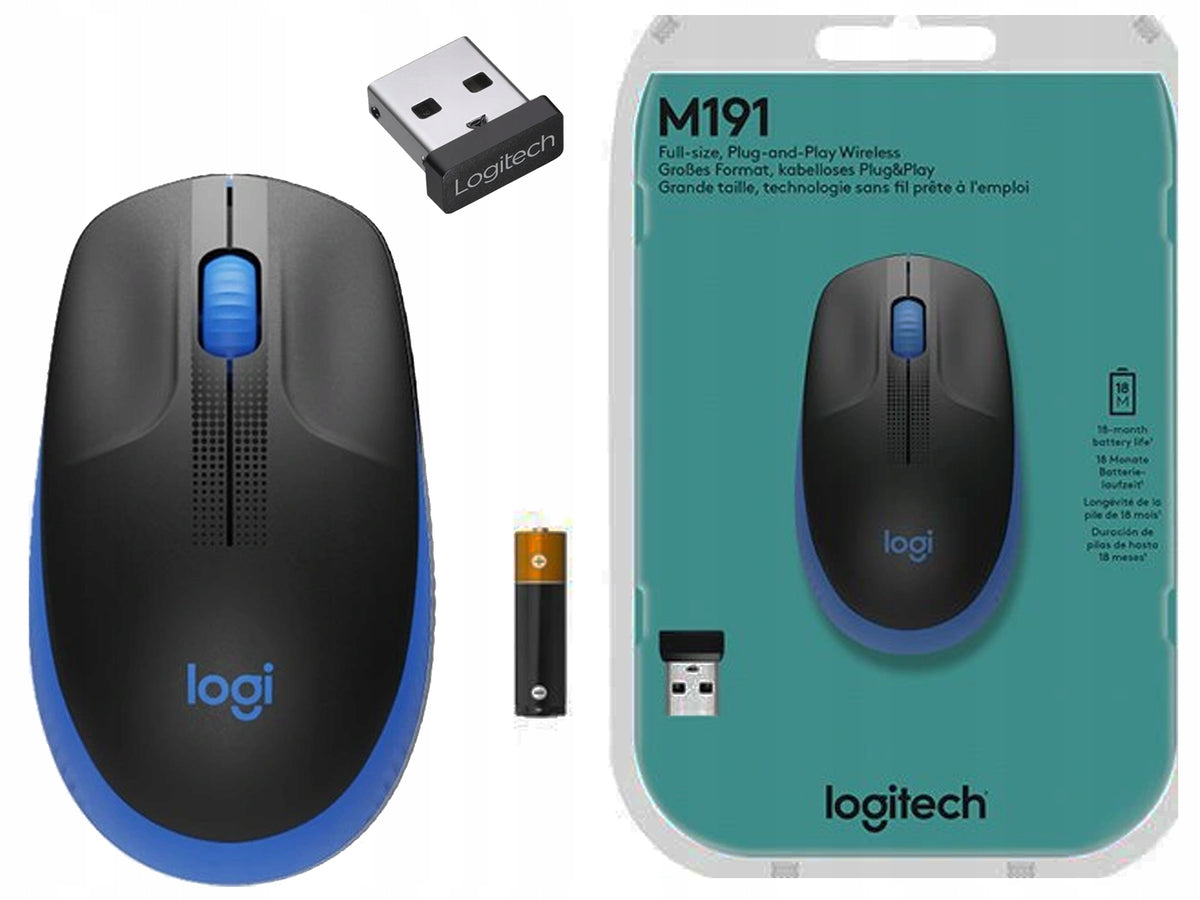 Wireless mouse Logitech M190 blue black large for laptop computer
