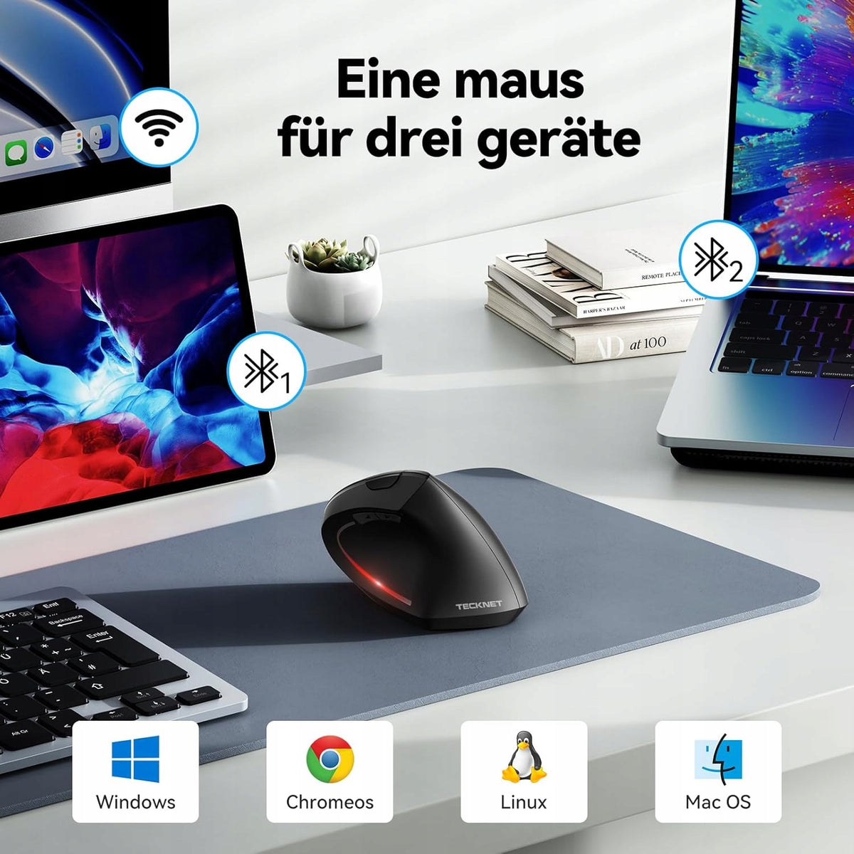 Wireless mouse TECKNET Ergonomic vertical 4800 DPI Bluetooth Manufacturer code TECKNET