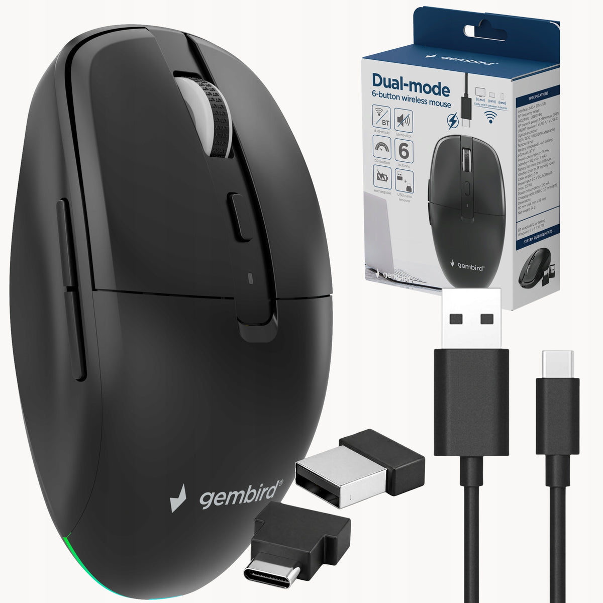 Wireless mouse for laptop PC Bluetooth 5.1 2.4GHz 6 buttons
