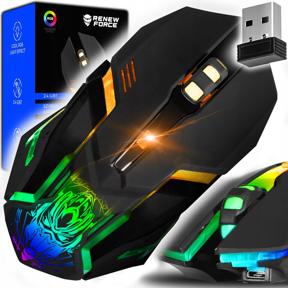Wireless optical USB gaming mouse 3200DPI LED RGB 2,4Ghz