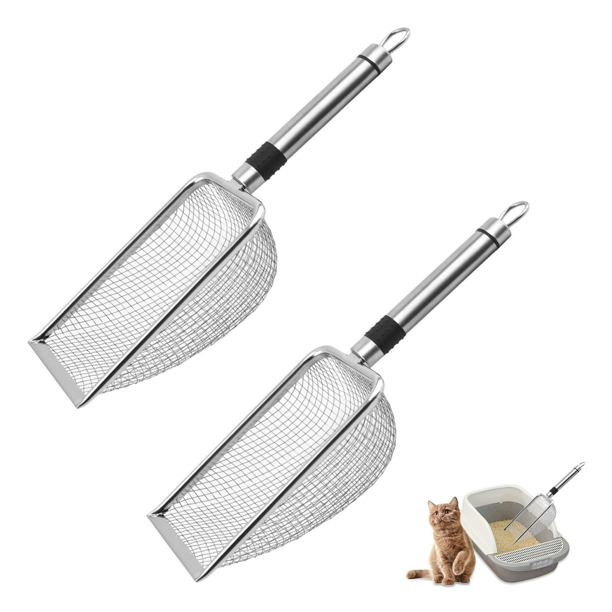 XHYASD 2 PIECES CAT SHOVEL LITTER BOX BLADES STAINLESS STEEL SIZE