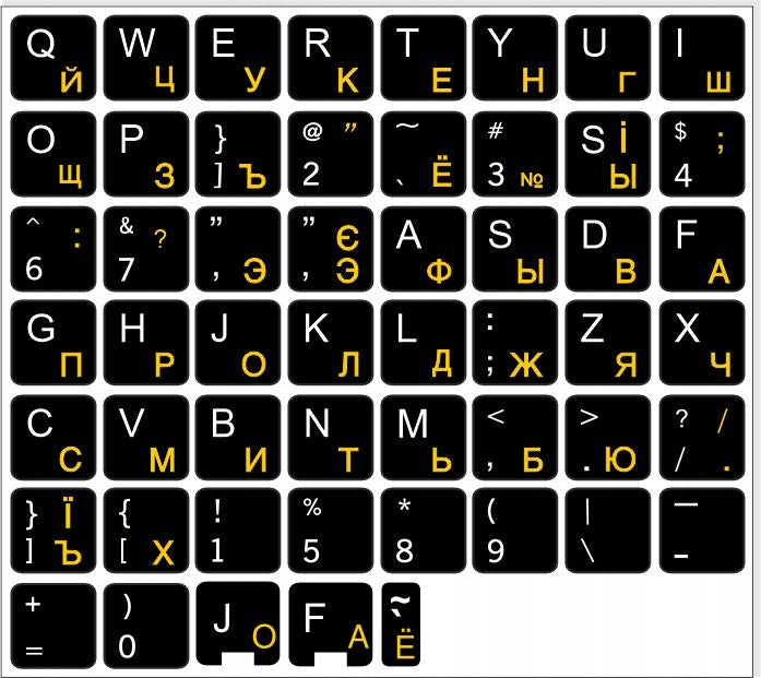 YELLOW CYRILLIC Ukrainian Keyboard Stickers WATERPROOF