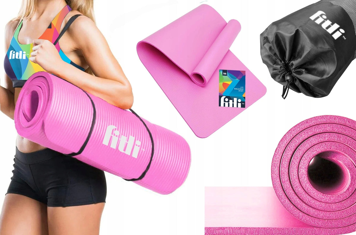 YOGA EXERCISE MAT GYMNASTIC TRAINING FITNESS HANDLE THICK NBR 1CM