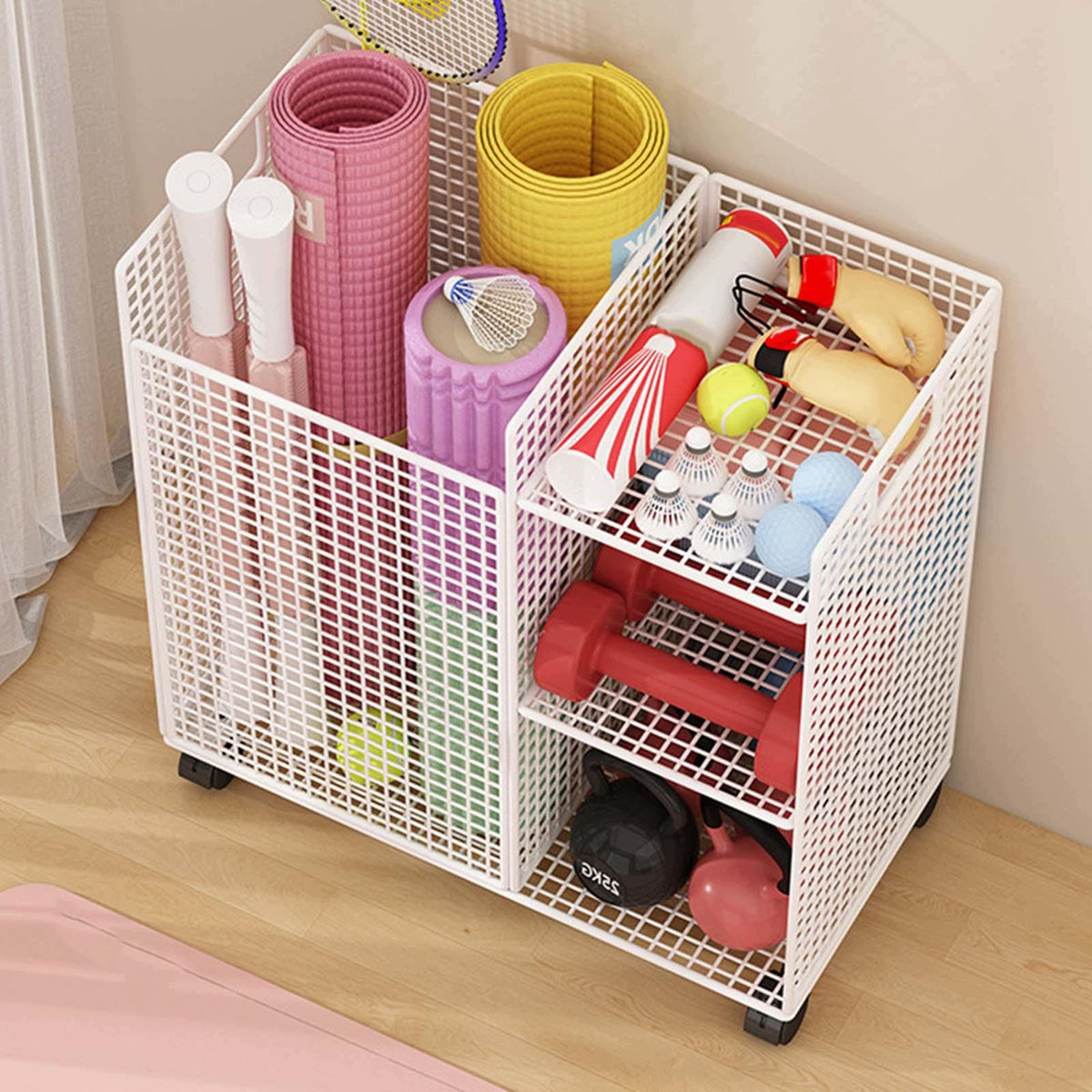 Yoga Mat Storage Rack Dumbbell Rack Iron Multifunctional Exercise White Packaging status original
