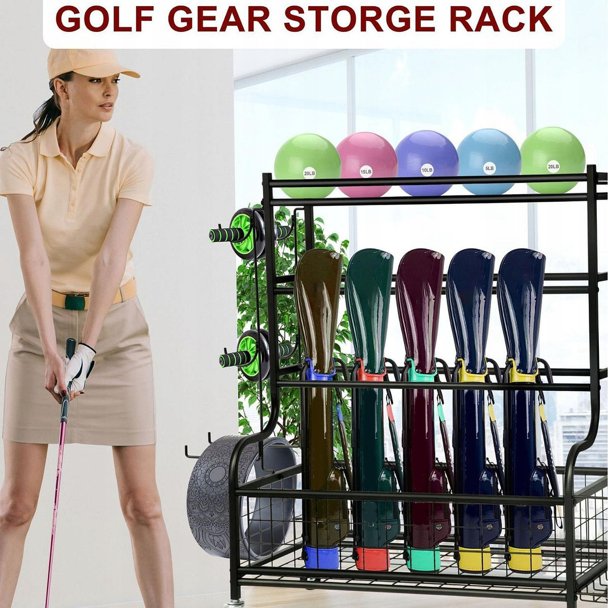 Yoga Mat Storage Rack with Wheels Metal Exercise Equipment Storage Workout Packaging status original