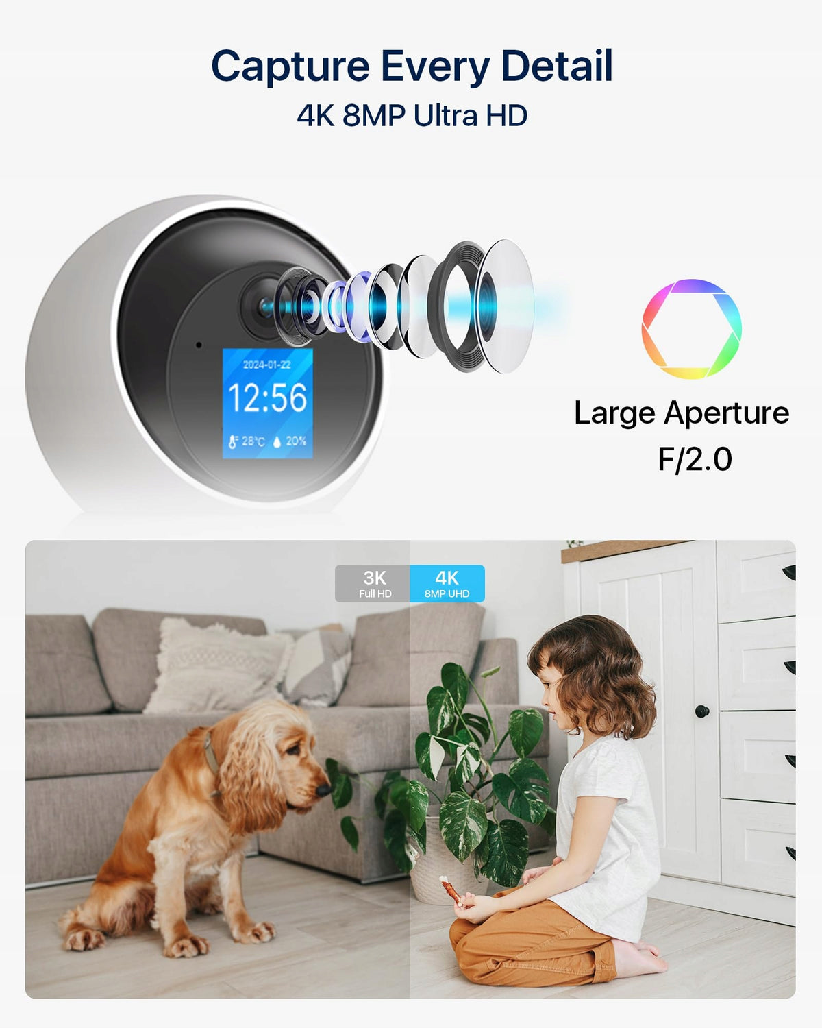 ZOSI 4K WLAN Camera 8MP 360° Rotating 2Video 24/5Ghz WiFi AI Detection Packaging status original
